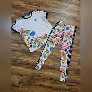 Large Adidas Originals x Farm Rio Floralita  Floral Rose Pink Leggings,Shirt